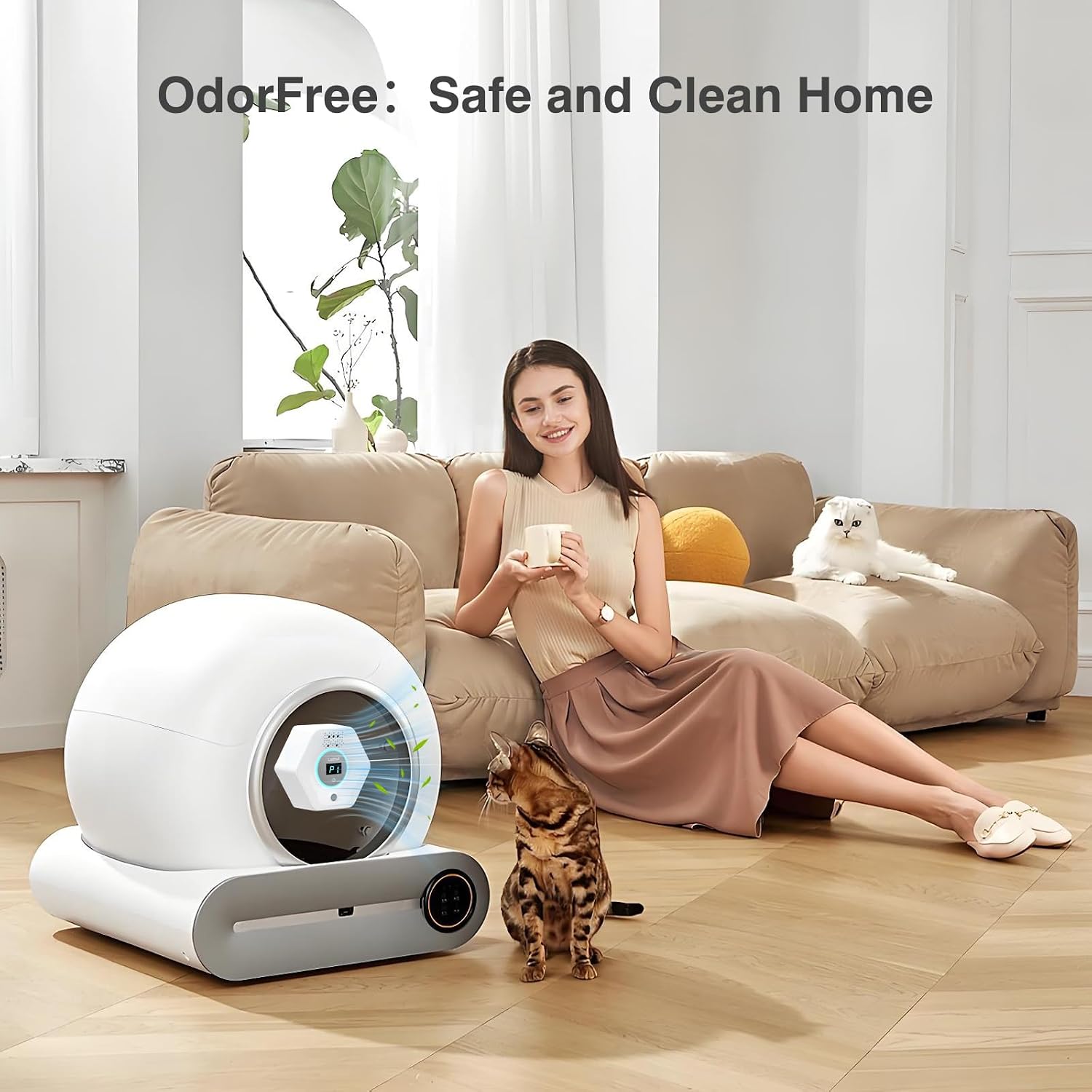 Cat Litter Odor Deodorizer - Ozone & Negative Ion Cat Odor Eliminator with Sensor Monitor, Safe Air Purifier for Pets,Odor Remover for Multi-Purpose Use - Image 2